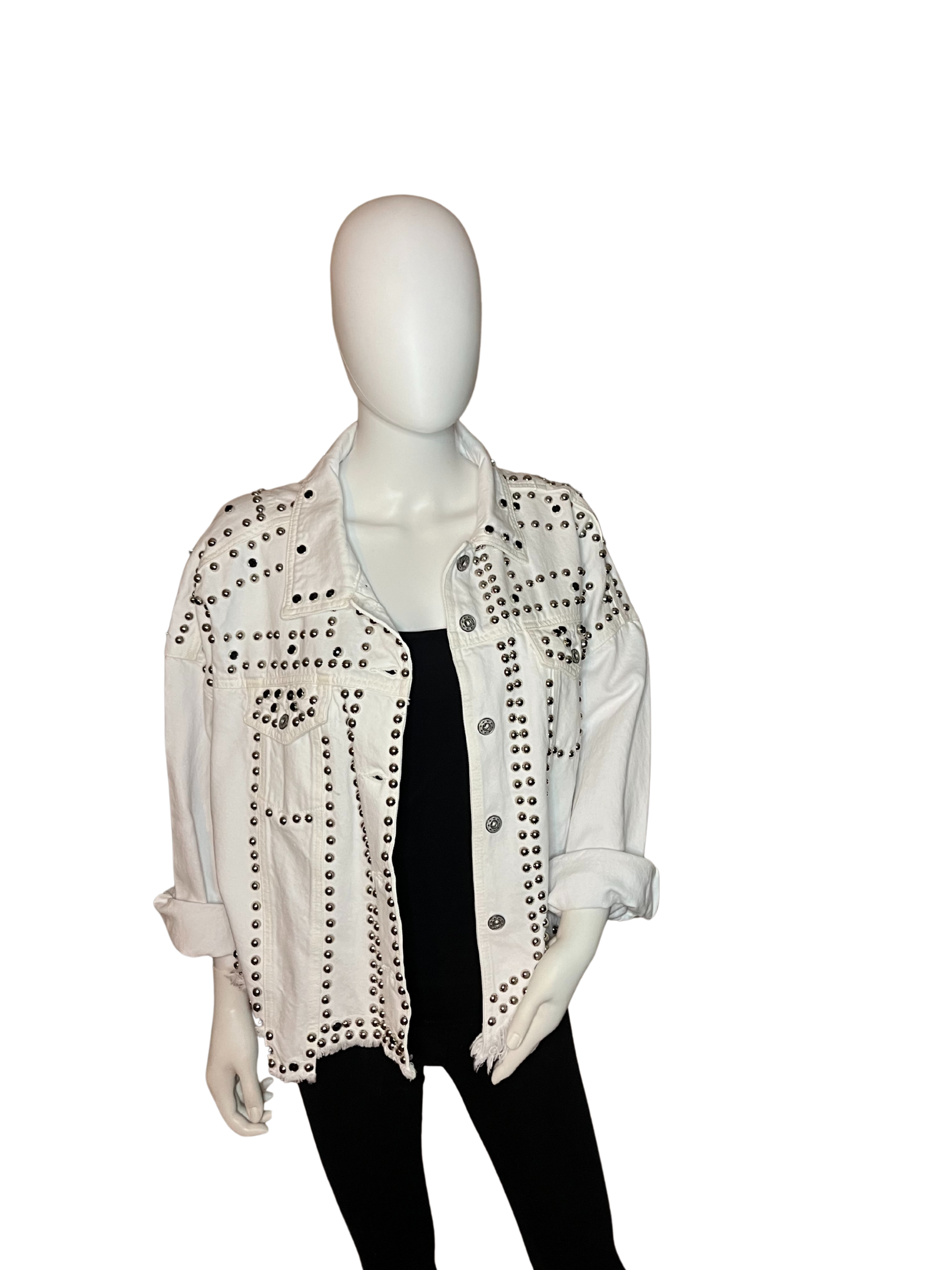 Giacca di jeans bianca borchiata