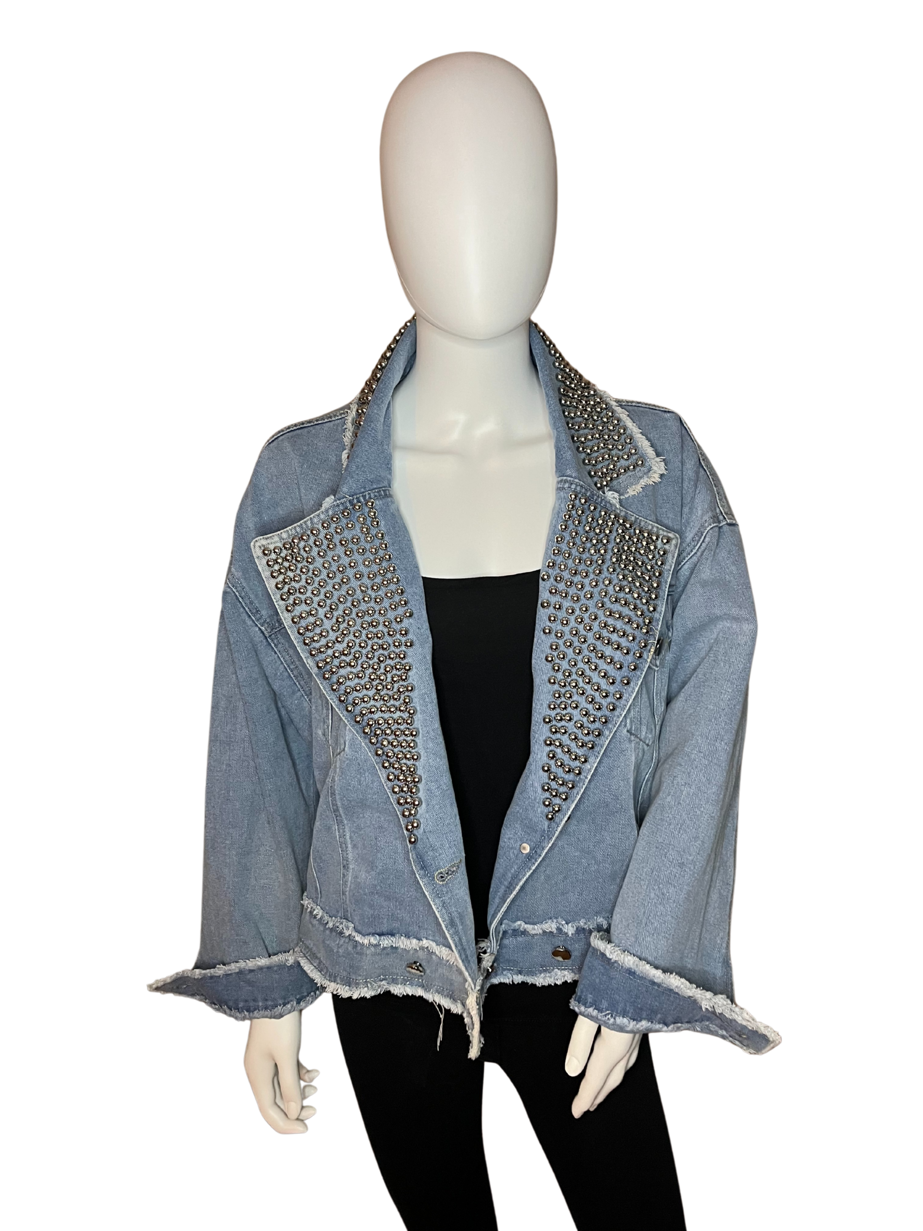 Giacca in jeans over con colletto borchiato