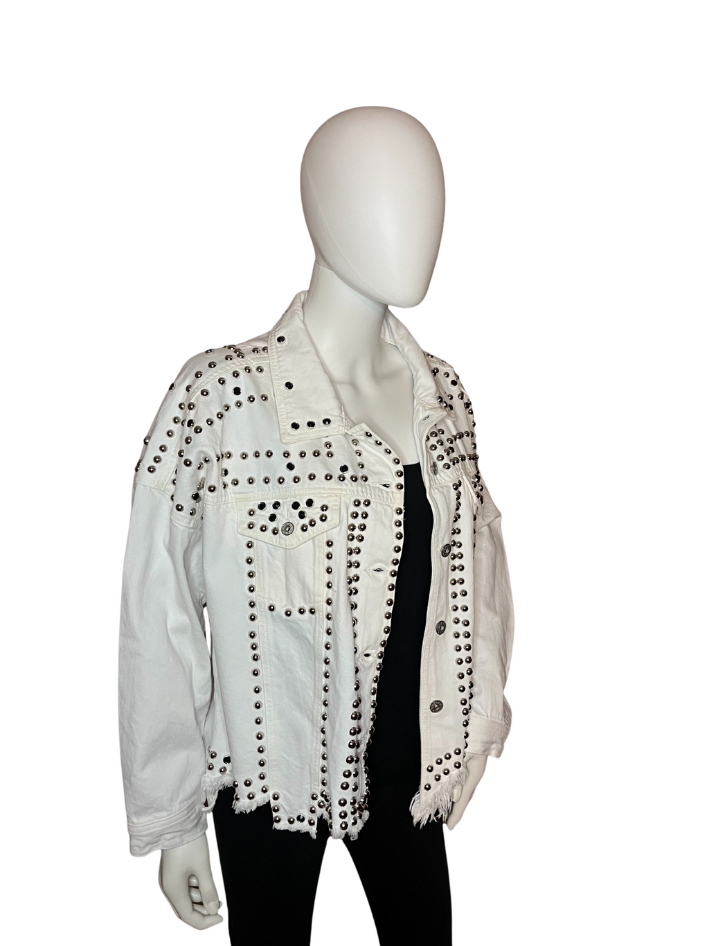 Giacca di jeans bianca borchiata