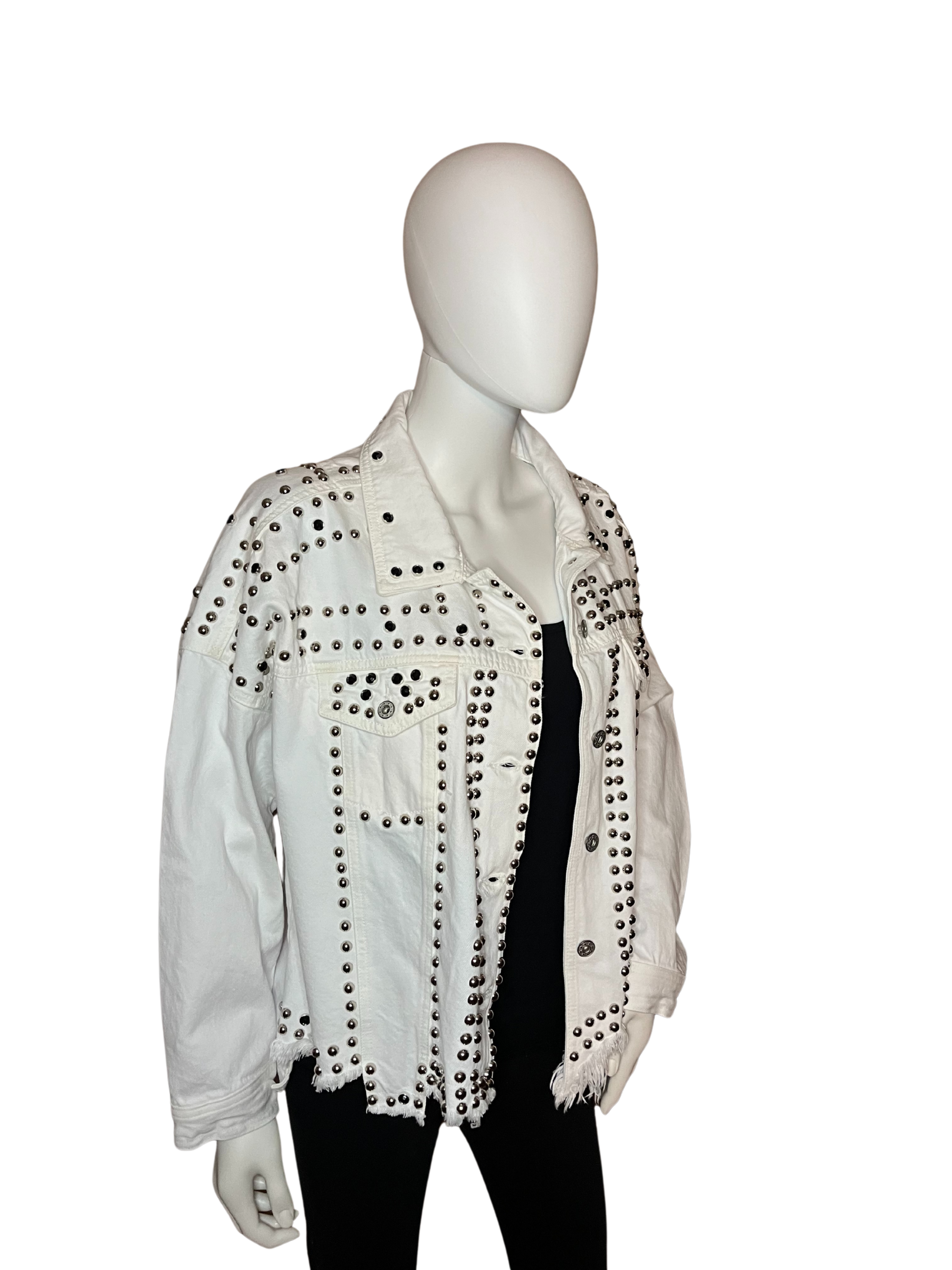 Giacca di jeans bianca borchiata