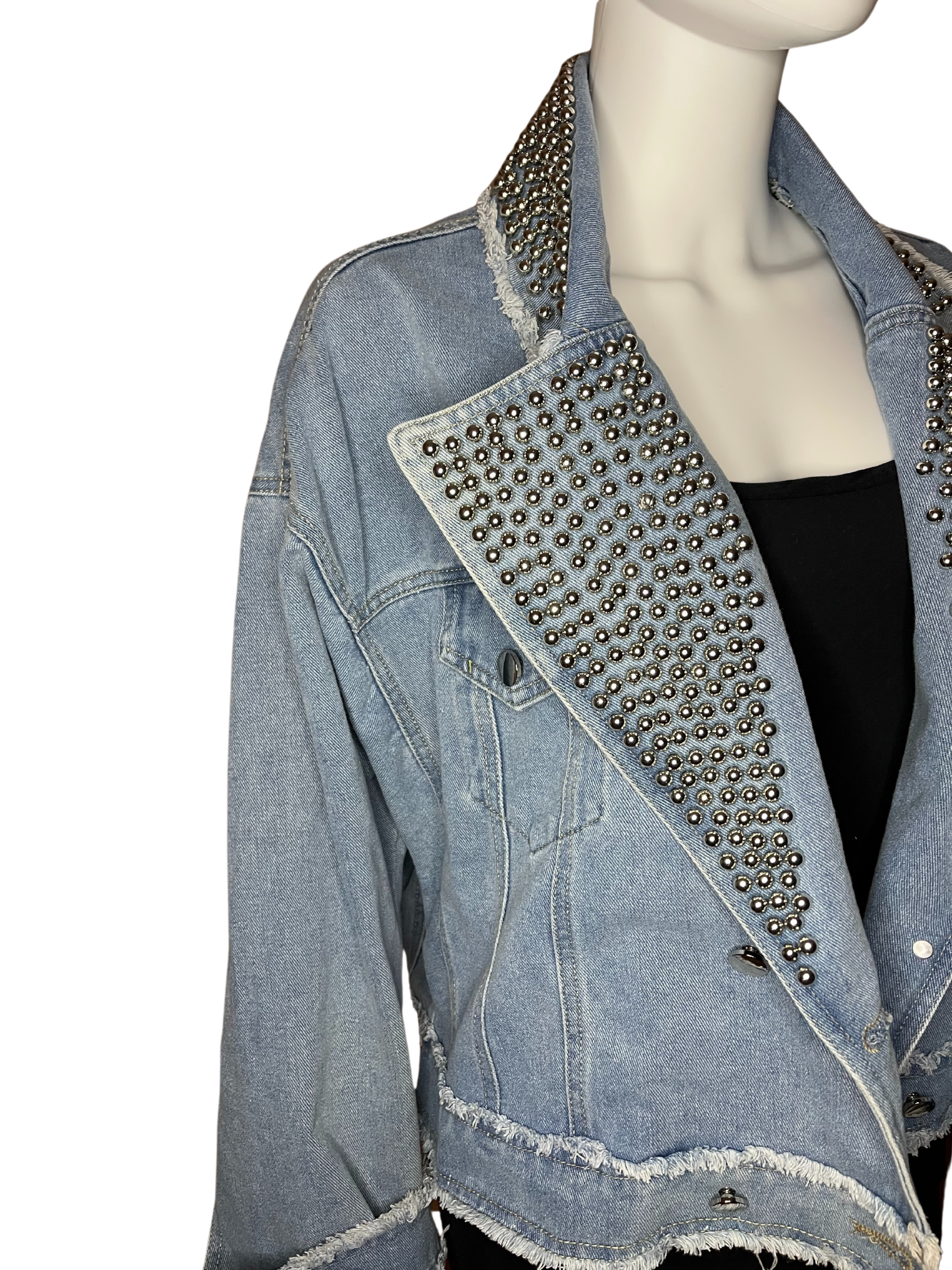 Giacca in jeans over con colletto borchiato