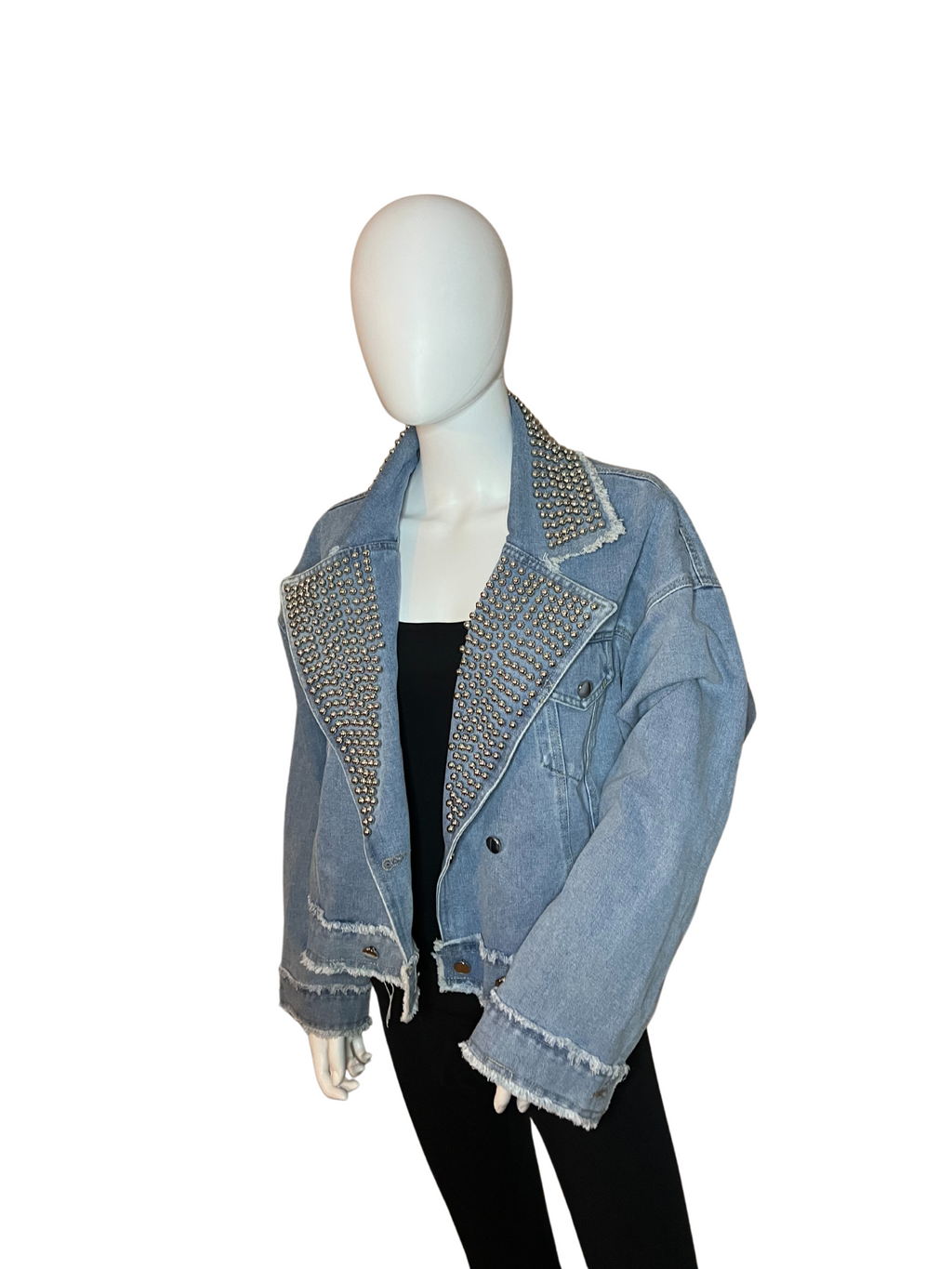 Giacca in jeans over con colletto borchiato