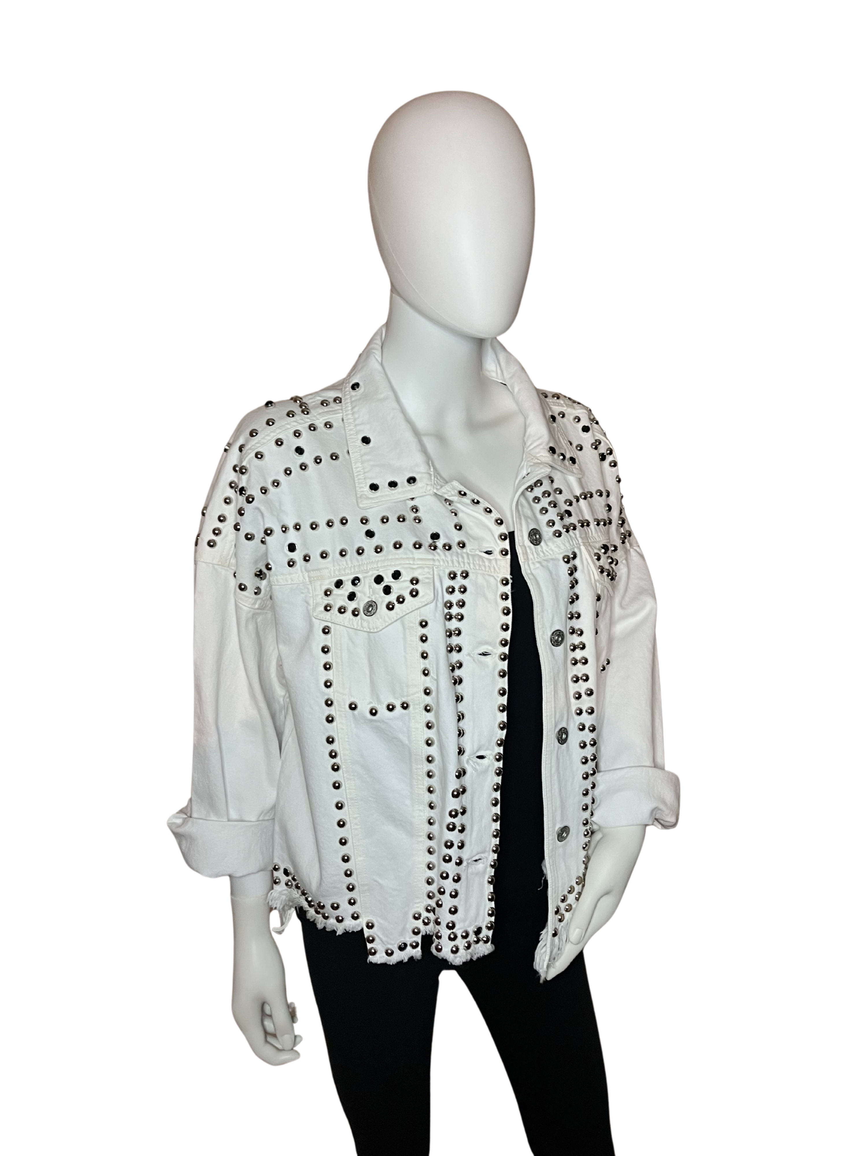 Giacca di jeans bianca borchiata
