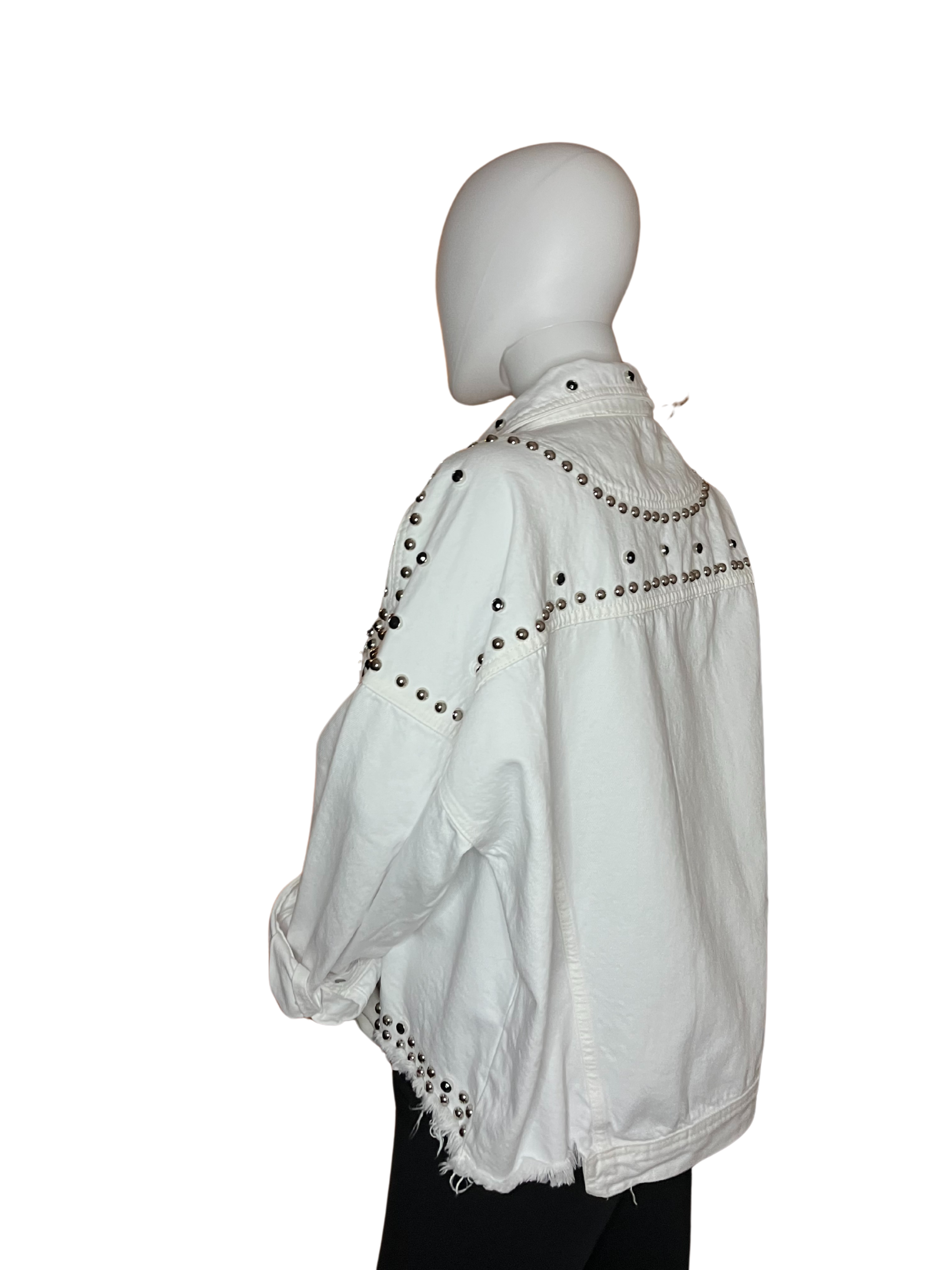 Giacca di jeans bianca borchiata